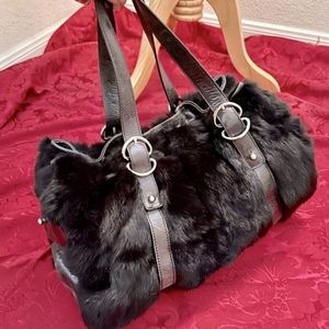 Black rabbit fur purse